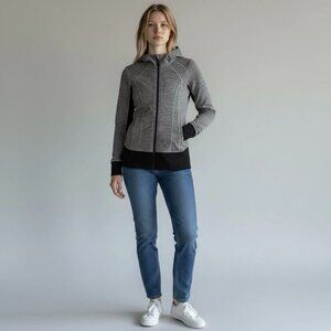 Lululemon Womens 10 Daily Practice Jacket Hooded Black Gray Luon